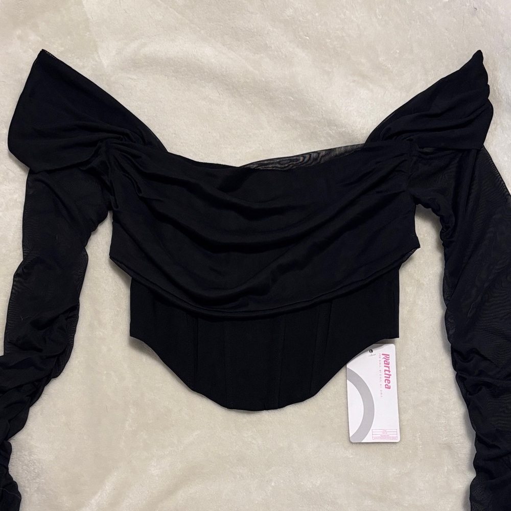 Black Off-Shoulder Long Sleeve Corset Crop Top